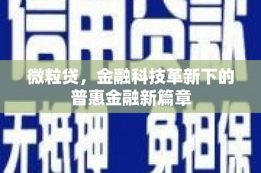 铜锣微粒贷，金融科技革新下的普惠金融新篇章